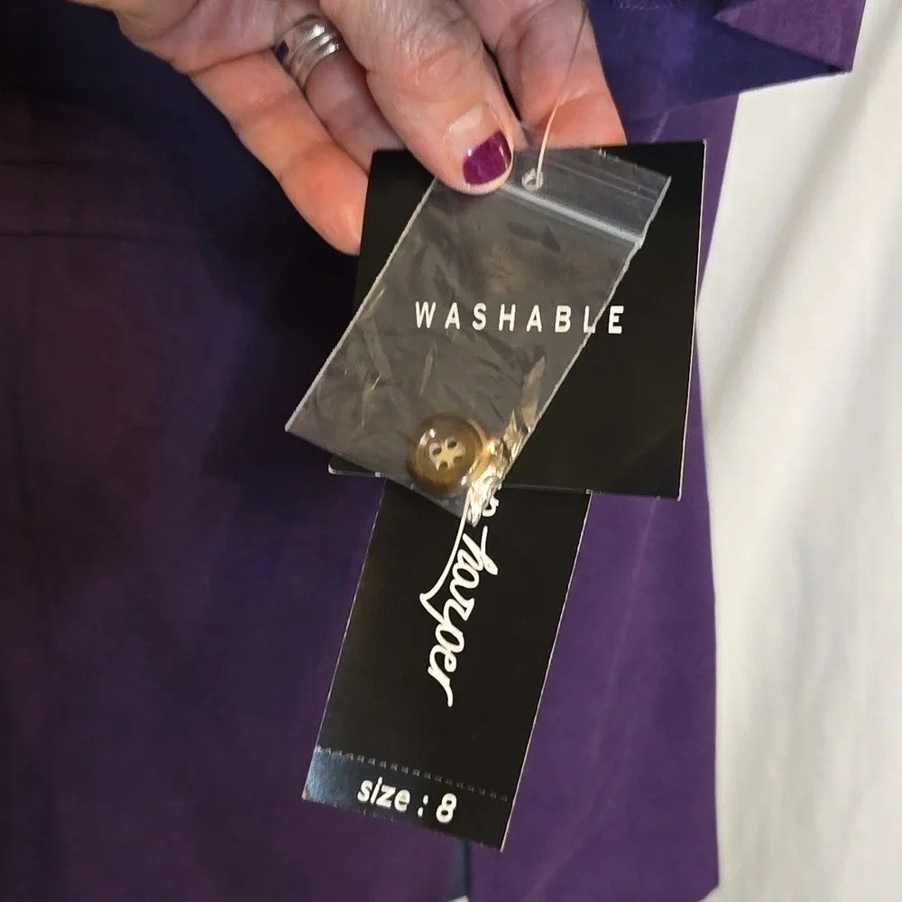 NWT Vintage 90s Purple Short Sleeve Button Down Dress Jacket Size 8 Microsuede